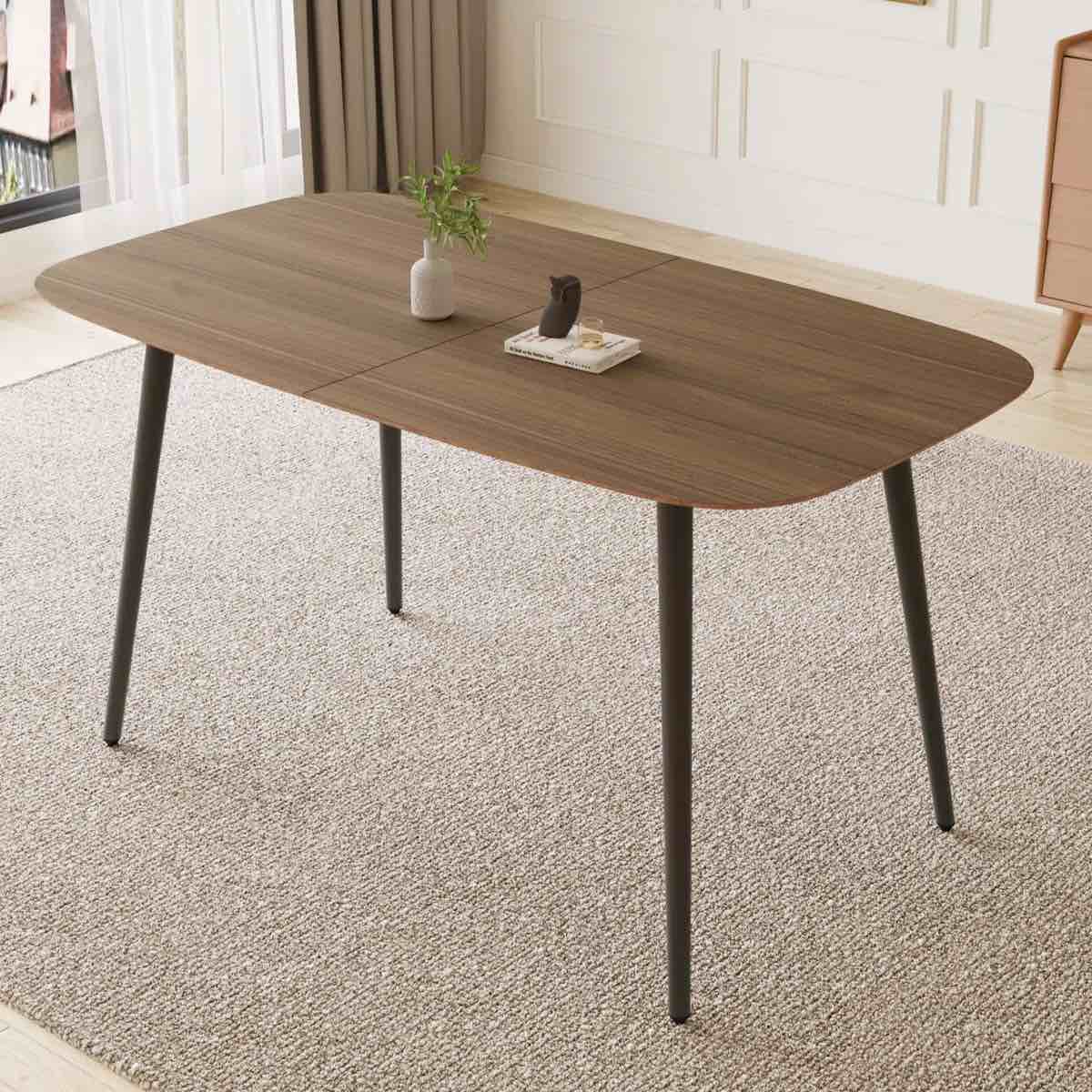 modern rectangular dining kitchen table, with metal legs