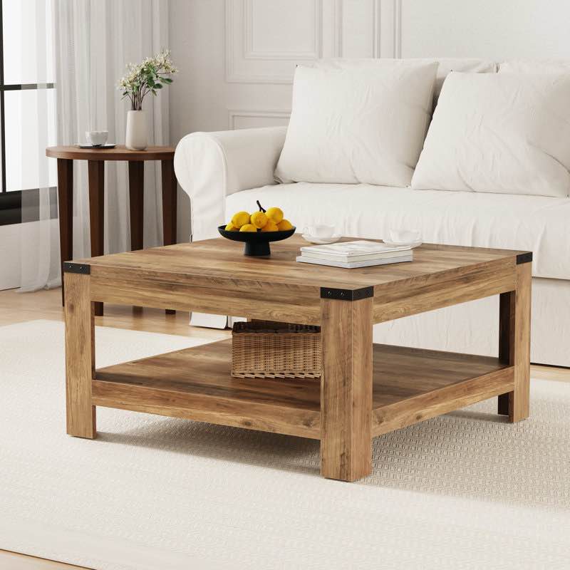 zara square coffee table with 2-tier storage shelves