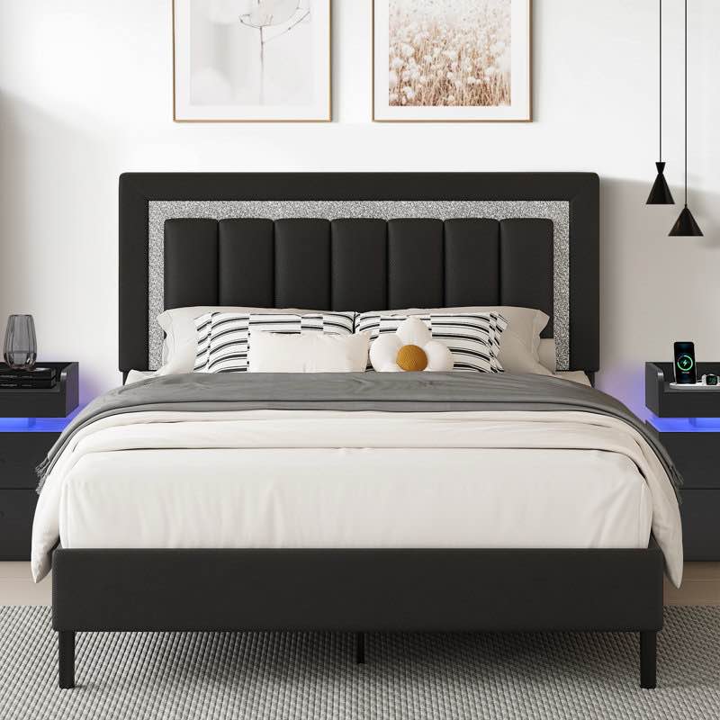 diamond tufted upholstered platform bed frame -king