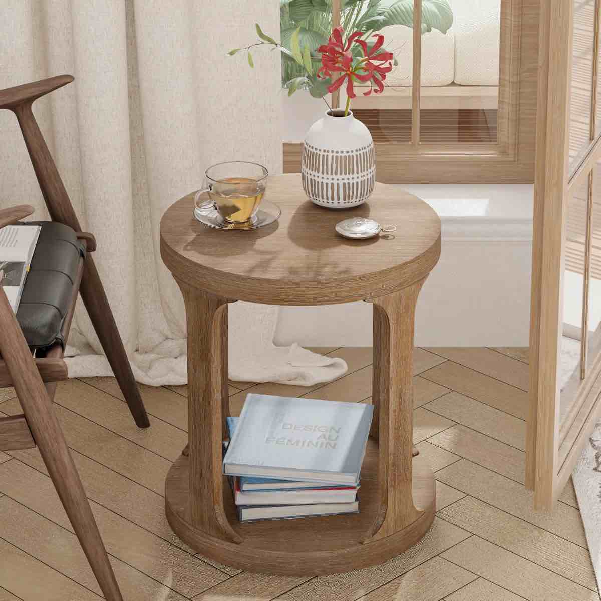 farmhouse round wood end table