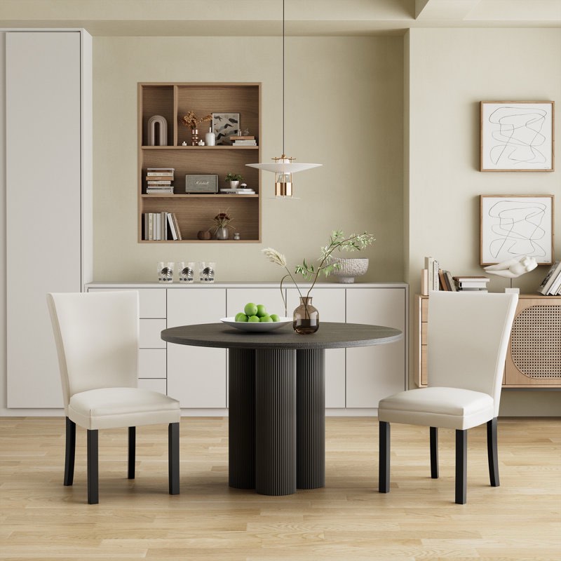 faux leather upholstered parsons dining chairs (set of 2)