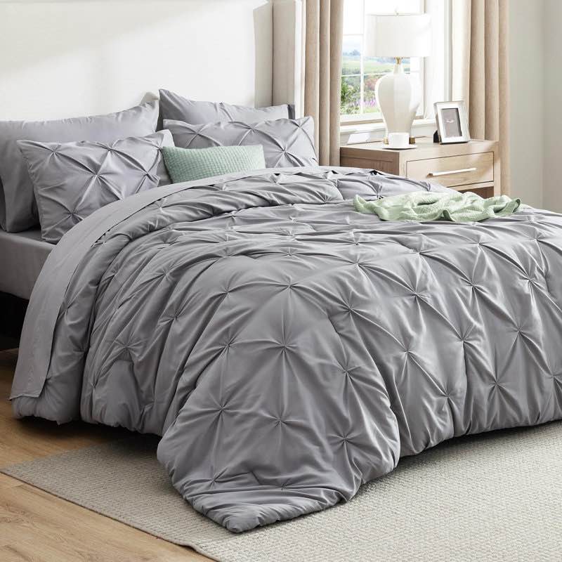 best seller bedsure gentlesoft pintuck pinch pleat bed-in-a-bag king