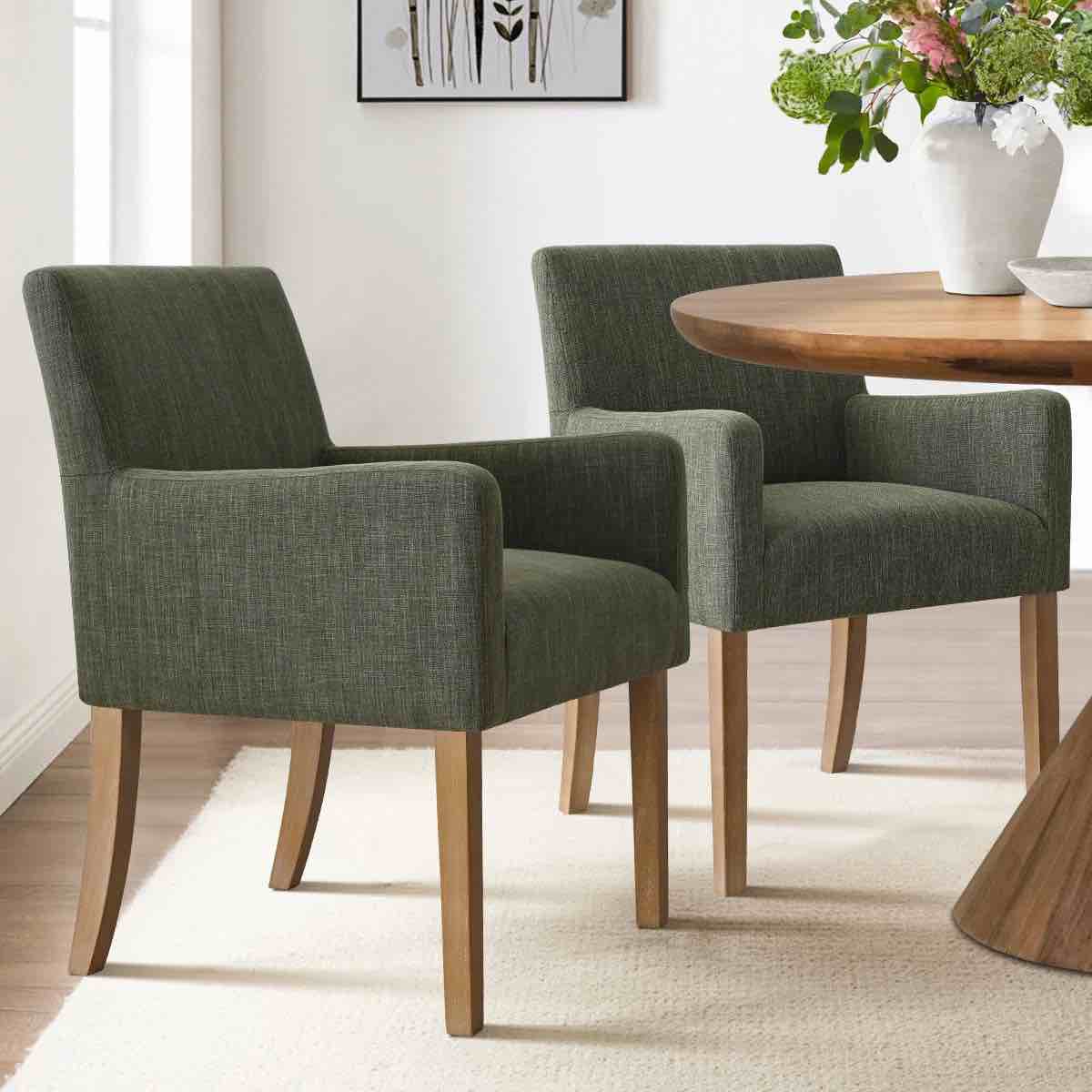 20.5'' seat height linen upholstered solid wood dining armhair (set of 2)