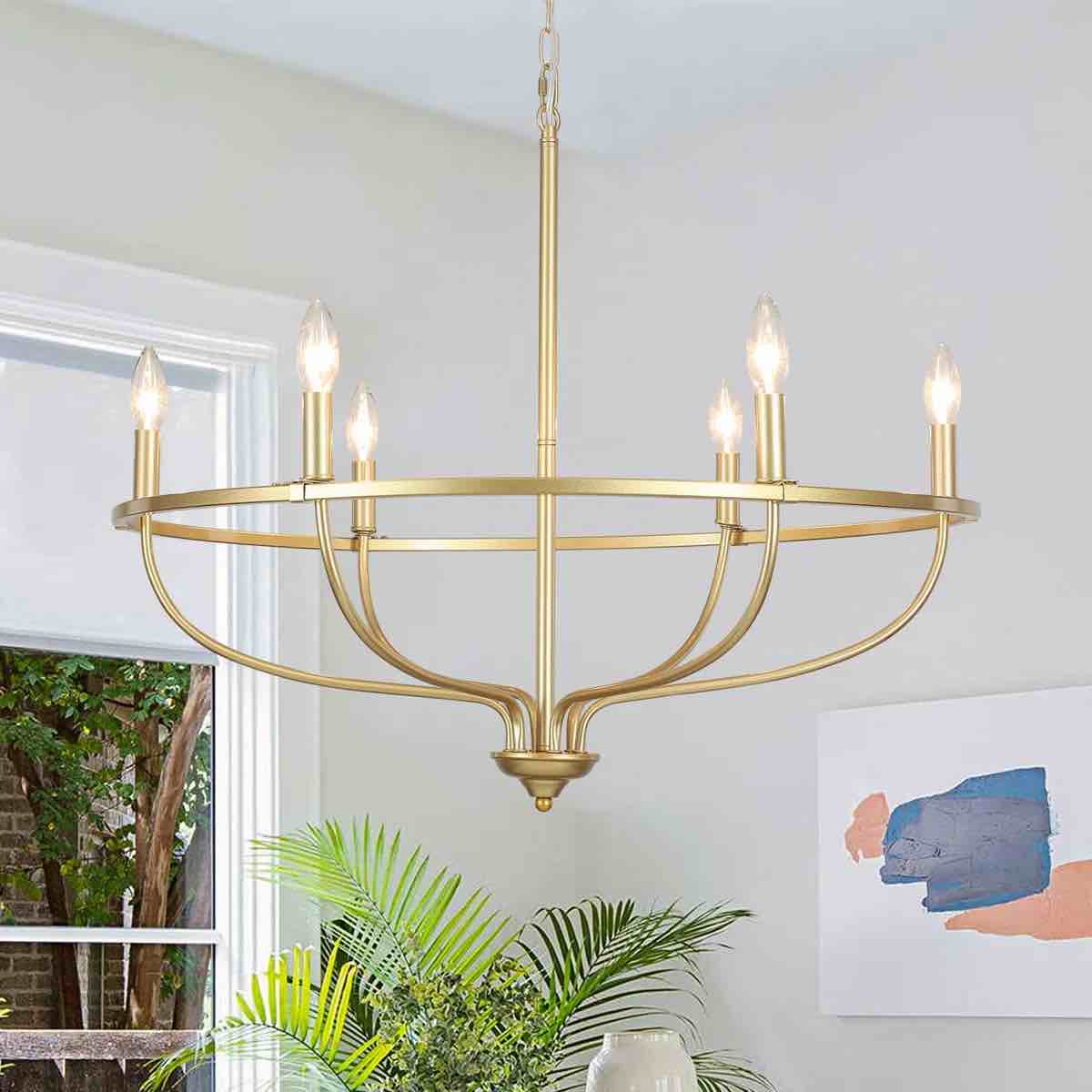 6 - light dimmable wagon wheel chandelier