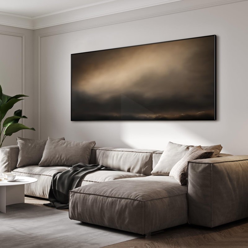 extra large wall art fabric print - golden sunset cloud, moody sky scene artwork decor for living room or bedroom - "frame assembly required (unfinished frame)"