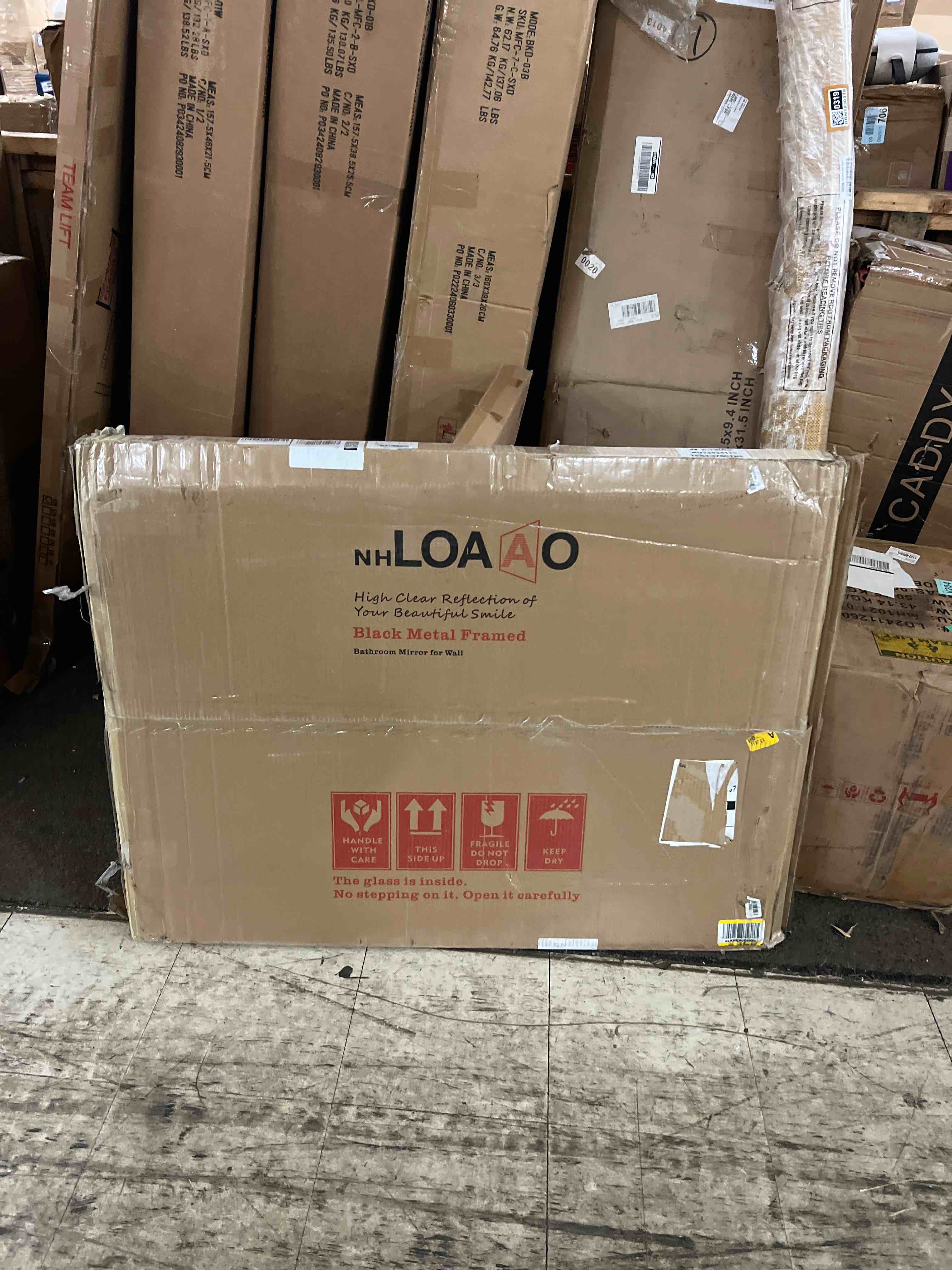 Condition photo showing New/Like New for LOAAO 40X30 Inch Black Metal Framed Bathroom Mirror for Wall, Matte Black Bathroom Vanity Mirror Farmhouse, Large Rounded Rectangle Mirror, Anti-Rust, Tempered Glass, Hangs Horizontally or Vertically Black 40"L x 30"W