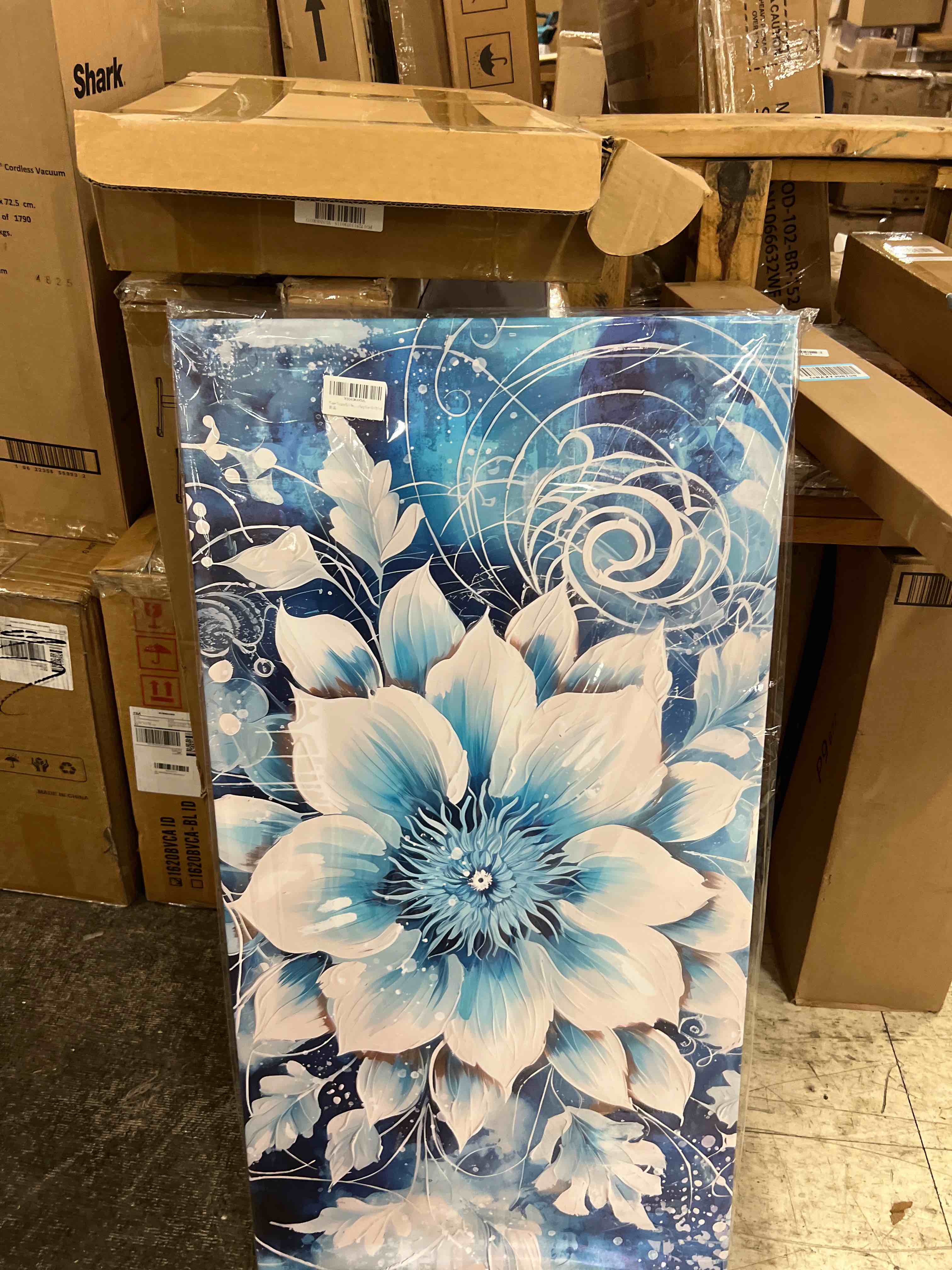 Condition photo showing New/Like New for Flower Picture Wall Decor for Bedroom Large Blue Flower Canvas Wall Art for Office Framed Floral Wall Art for Living Room Ready To Hang Size 40 x 20 Inch