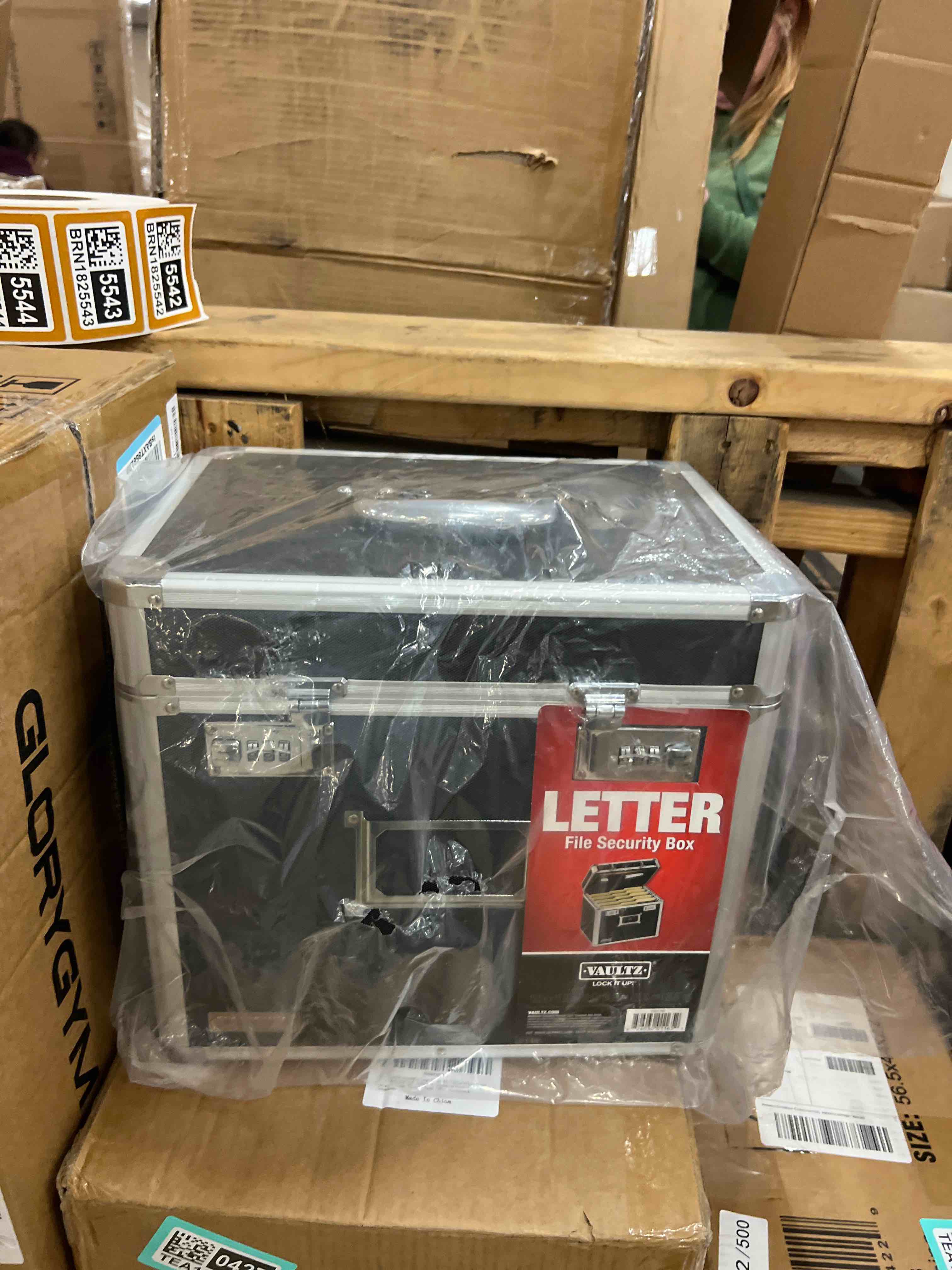 Condition photo showing New/Like New for Vaultz Locking File Organizer Box - 13.5 x 13.25 x 10.5 Inch Large, Portable Locking Storage Box for Filing Letters & Documents w/Combination Lock, Black