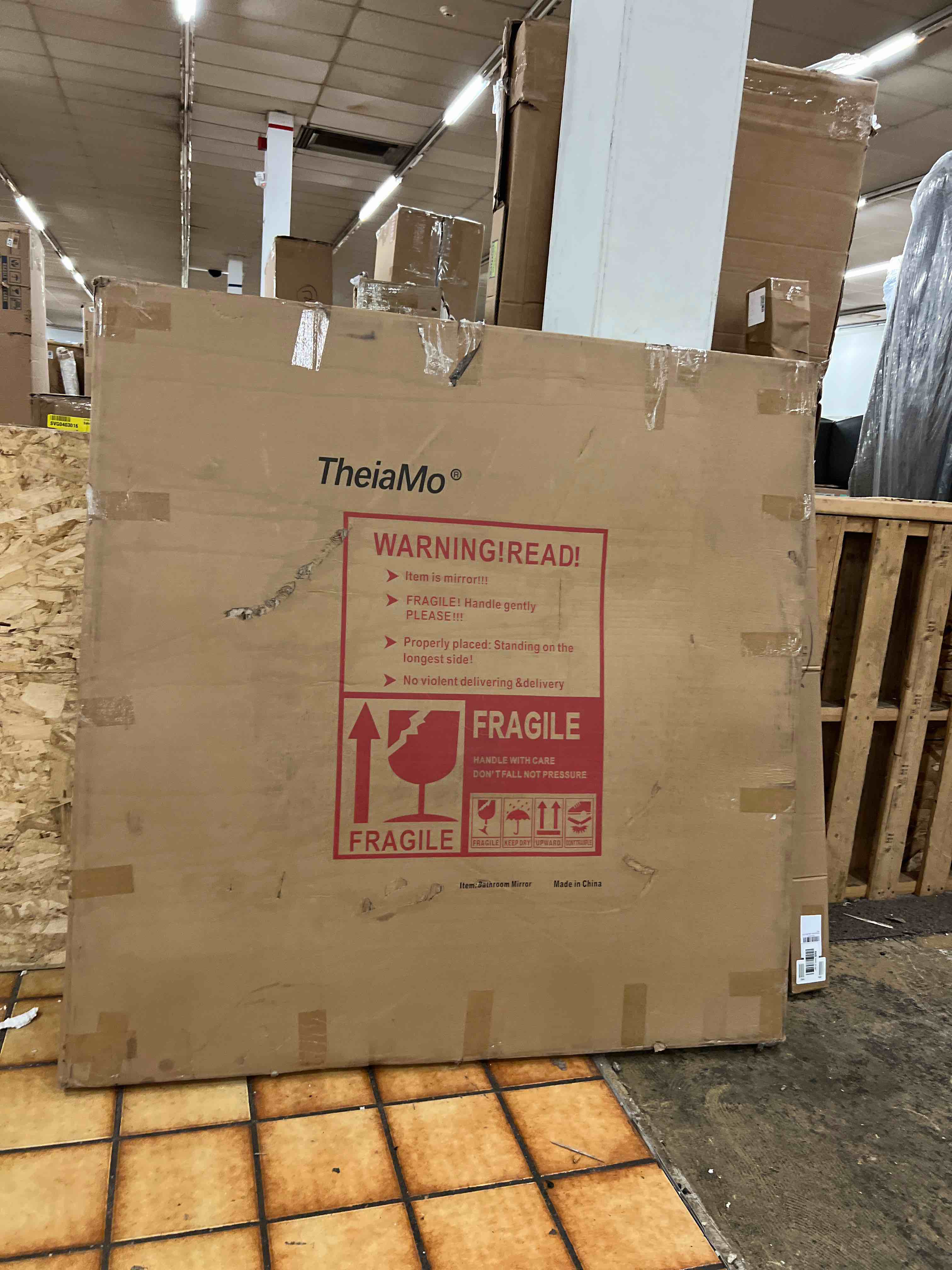 Condition photo showing New/Like New for 48" Round LED Bathroom Mirror, Wall Mounted Backlit Vanity Mirror with 45° Beveled Frame Lighted Mirror for Bedroom, Fog Free 3-Color Dimmable Lights Memory Function, Black