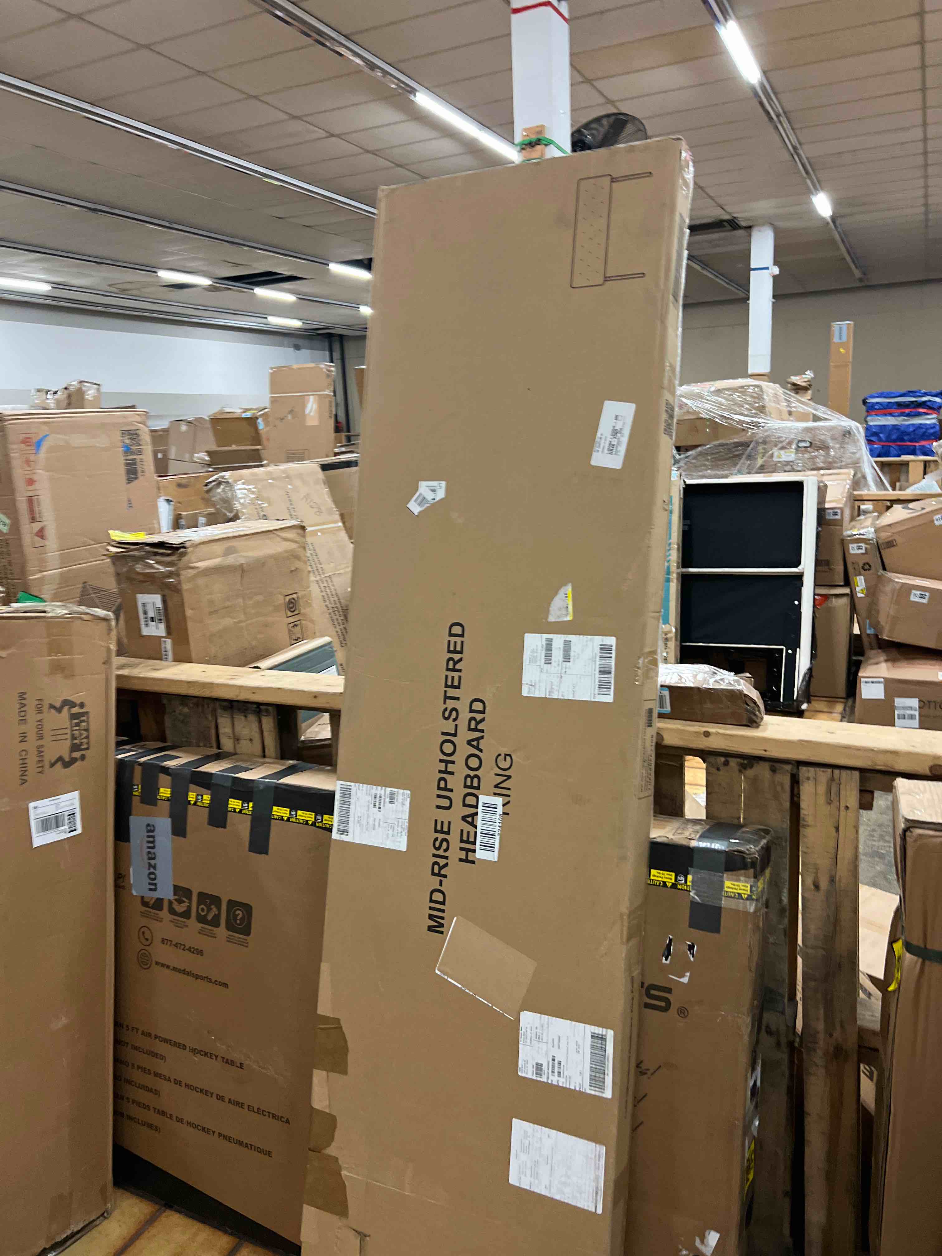 Condition photo showing New/Like New for Lucid Mid-Rise Upholstered Headboard - Diamond Tufted - Padded Polyester - Adjustable Height from 34” to 46” - Easy Assembly - Bed Frame or Wall Mount - Sturdy - Pearl - King / Cal King Size Pearl King/Cal King Diamond Tufting