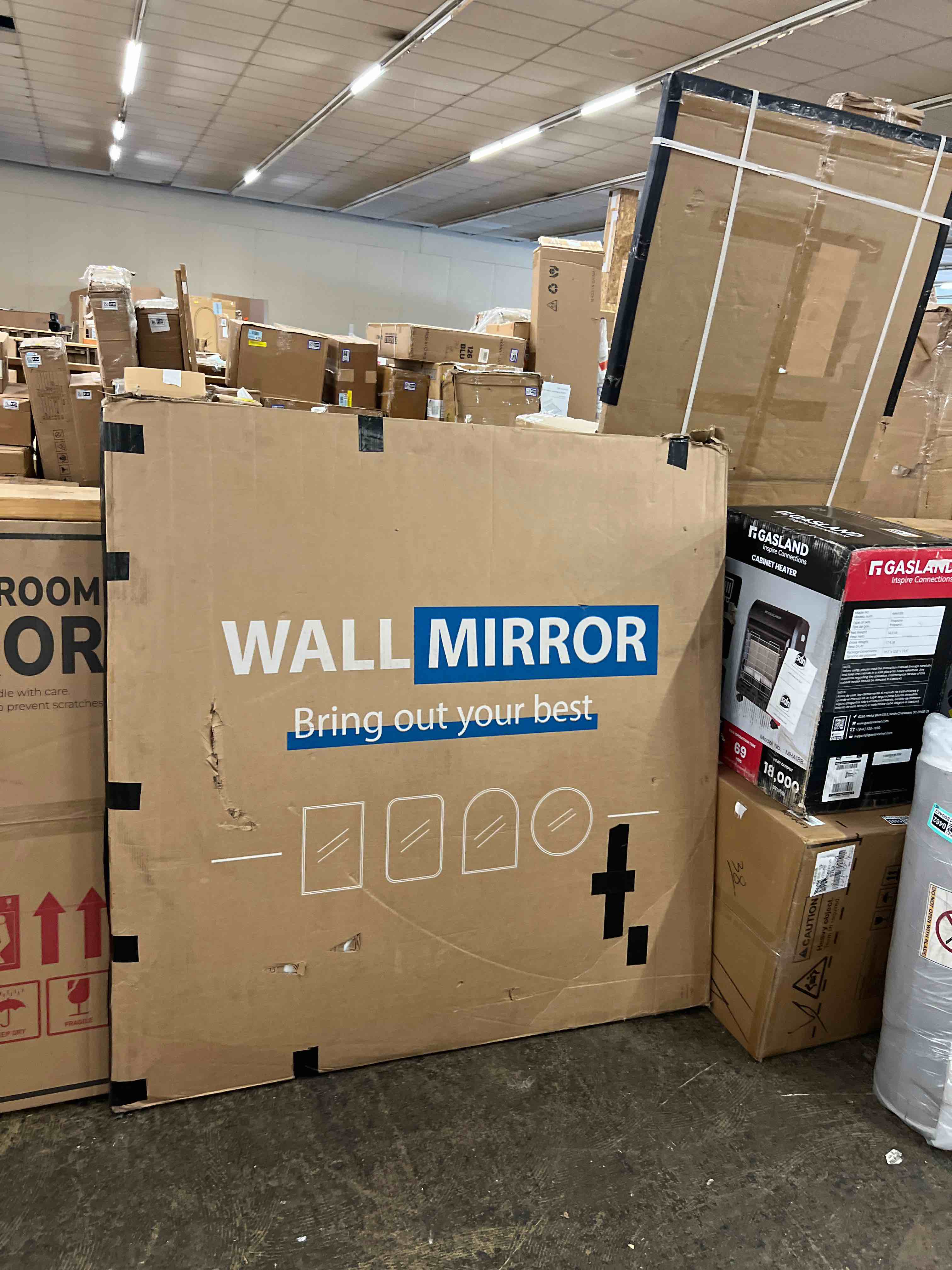 Condition photo showing New/Like New for BONEWEI 48x48 inch Bathroom Mirror,Black Rectangle Mirror,Wall Mounted Bathroom Frame Vanity Mirror with Round Corner for Bedroom Living Room,Entryway Hangs Horizontal or Vertical