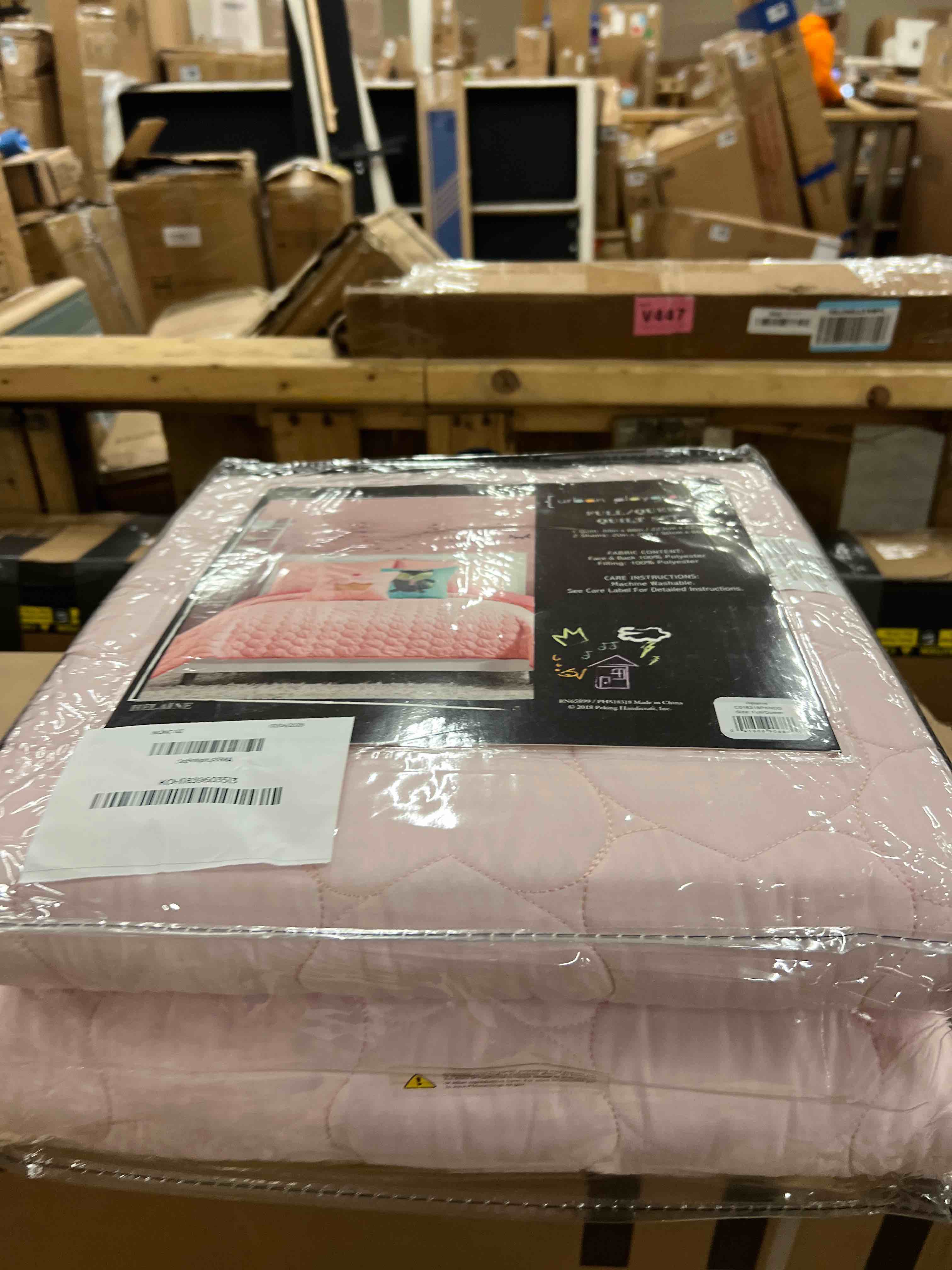Condition photo showing New/Like New for 3Pc Full/Queen Helaine Kids' Quilt Set Pink - Urban Playground: Girls Bedding, Hearts Pattern, Polyester, Machine Washable