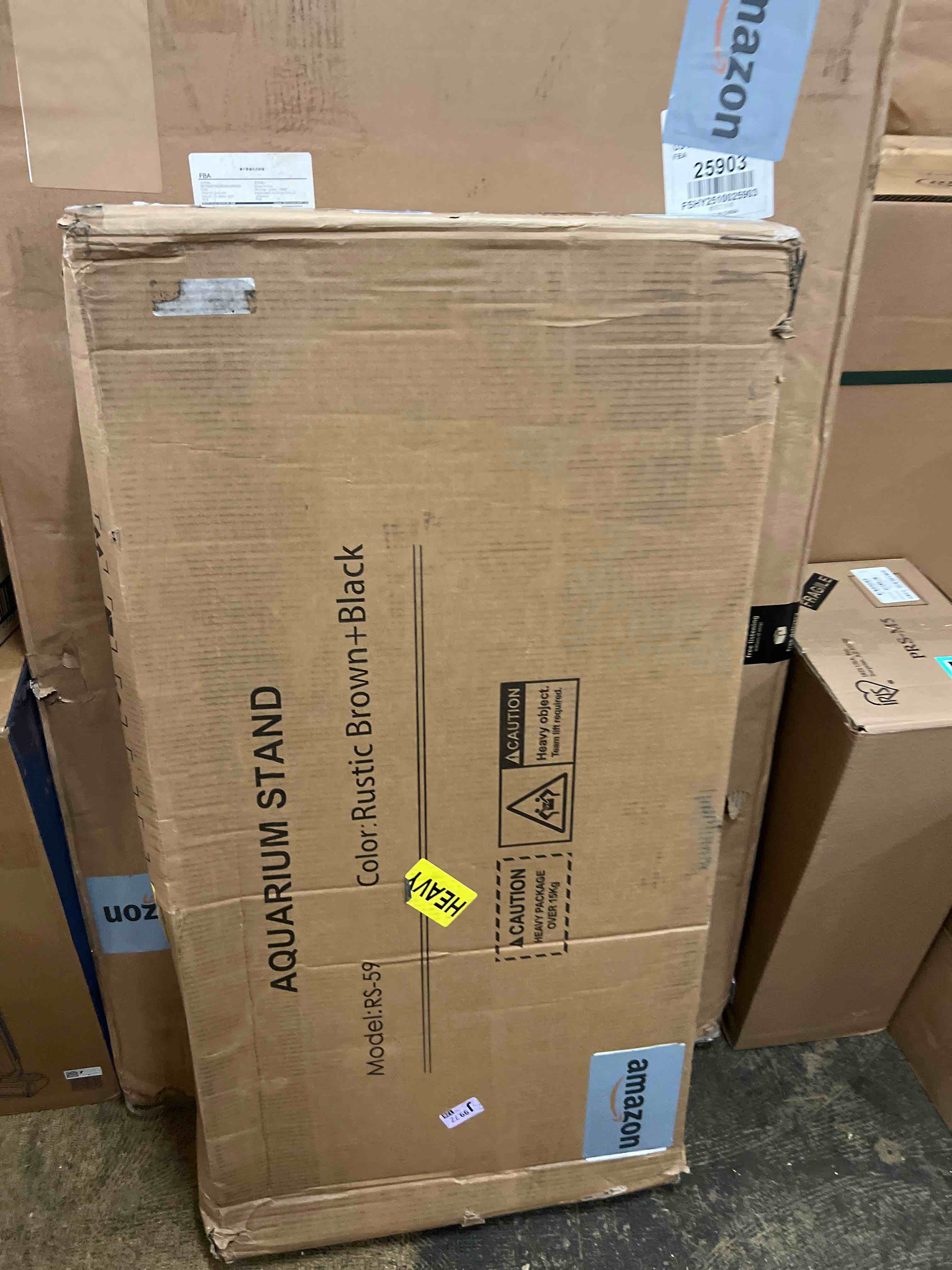 Condition photo showing New/Like New for 5-10 Gallon Fish Tank Stand, Metal Double Aquarium Stand with Cabinet for Fish Tank Accessories Storage, Heavy Duty 20.5" L* 11.02" W Tabletop, 500LBS Capacity Rustic Brown and Black PG06YGN