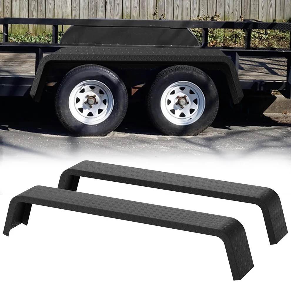 Garvee Trailer Fenders,2 Pack Tandem Axle Trailer Fenders Fit 13"-15" Tires,Heavy Duty Steel Double Axle Trailer Fenders Car Hauler Trailer,Cargo Trailer,Utility Trailer,Landscape Trailer Black