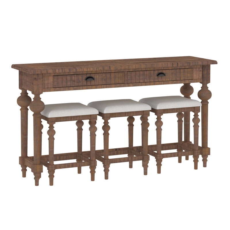 Clintwood French Country Style Storage Console Table and Stool Set Antique Grey
