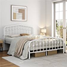 Valor Bed Frames Metal Platform Bed with Headboard Full White