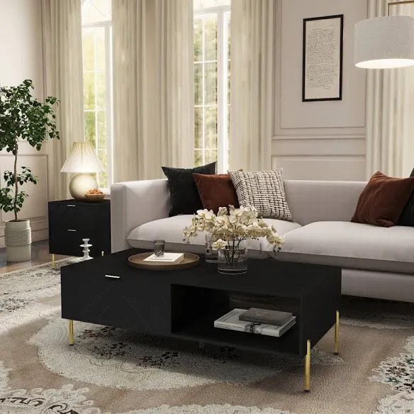 mid-century modern coffee table with double drawers