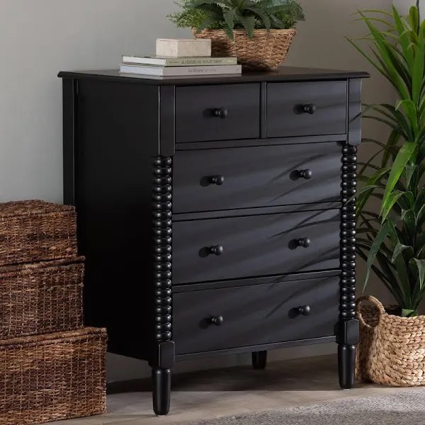 Baxton Studio Braith Farmhouse Spindle Wood 5-Drawer Chest
