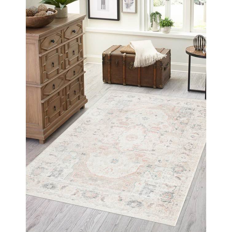 Hagood Oriental Area Rug in Ivory/Gray/Pink 5ft x 8ft