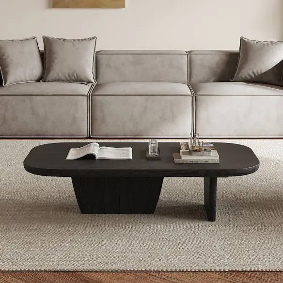51" Modern Minimalist Double Leg Solid Wood Rectangular Coffee Tables For Living Room Black