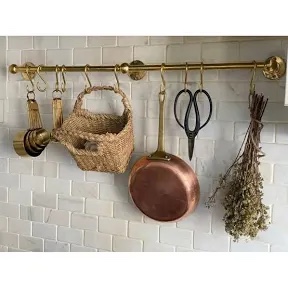 handmade unlacquered brass storage rail rack with hooks wall mounted organizer kitchen pot rack
