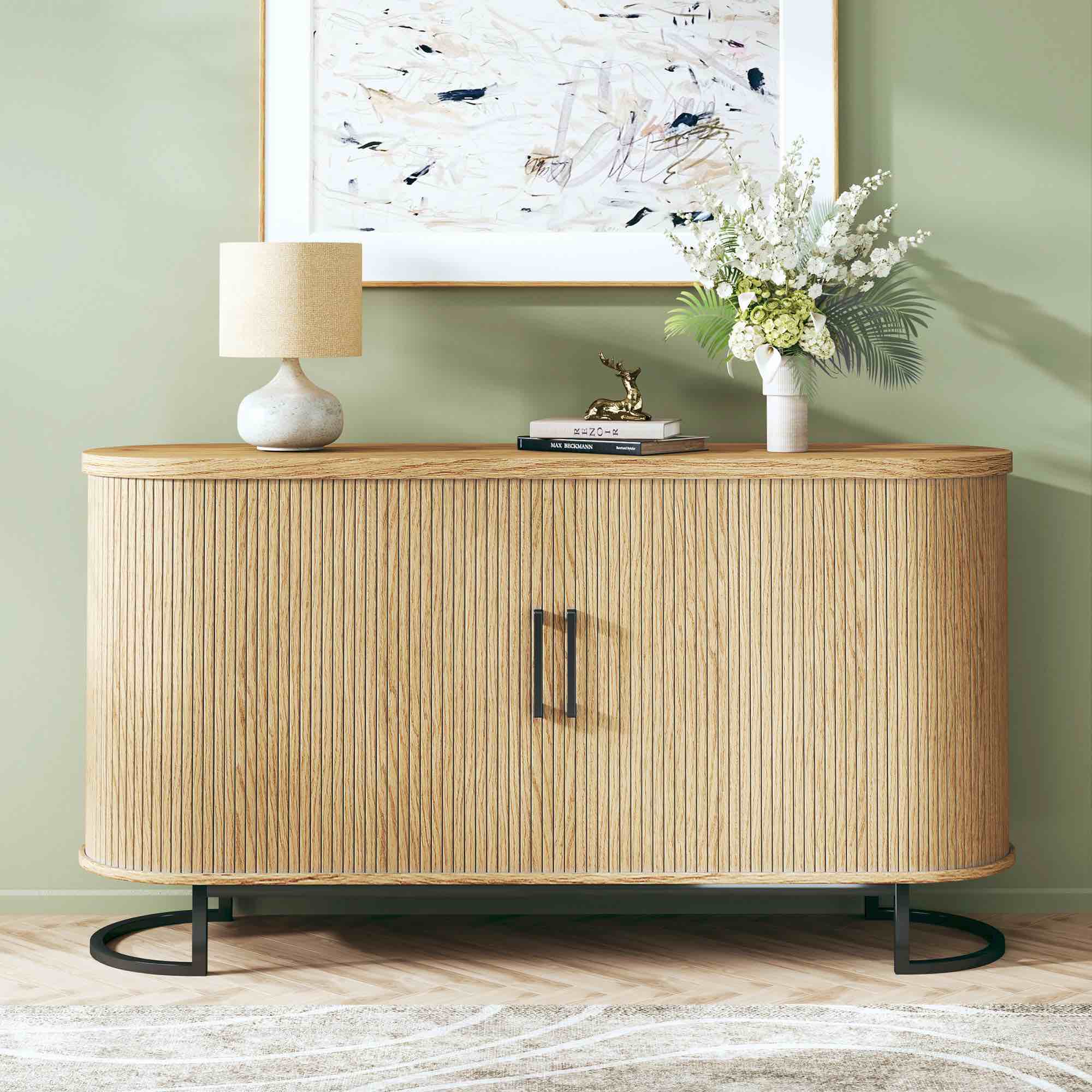 Ebern Designs Wood Tambour Door Sideboard