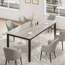 Garvee 78.7" Large Rectangle Dining Table for 6-8 People, Kitchen Table with Sturdy Metal Legs, Modern Industrial Dinner Table for Living Room, Office, Grey