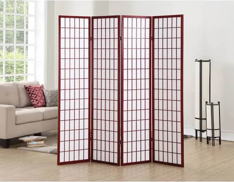 roundhill furniture roland 4 panel oriental shoji screen/room divider in cherry