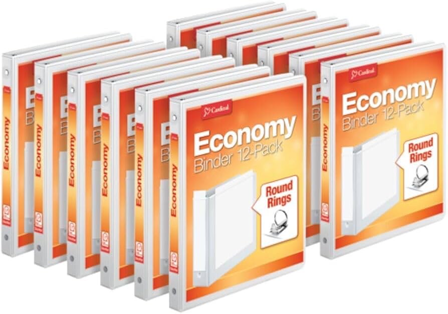 cardinal 90601 12pk economyvalue clearvue round ring binder, 63 in, w o packaging, white