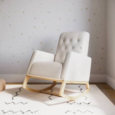Storkcraft Northern Lights Nursery Rocker (Natural/Ivory) - Upholstered, Button-Tufted Rocking Chair for Nursery, Gentle Rocking Motion, Solid Wood Base