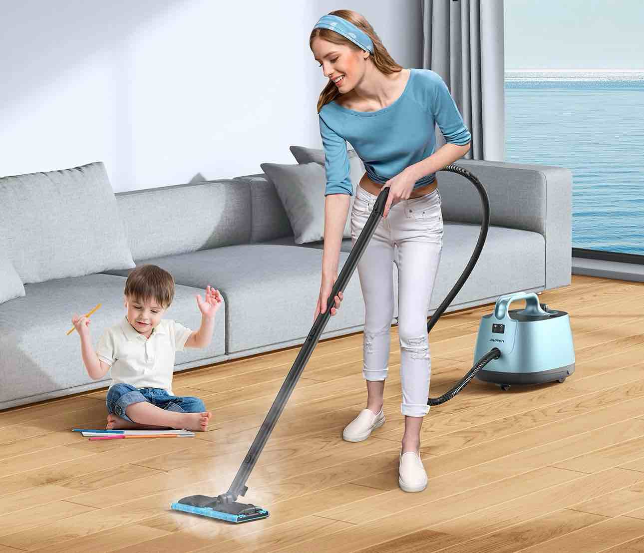 Aspiron Steam Cleaner, 293°F 58 PSI Powerful Multipurpose Handheld Steam Mop for Home Use, 21 Attachments, 50Oz Capacity, Heavy Duty Steamer for Carpets, Floors, Cars, Tiles, Crack Cleaning, Blue