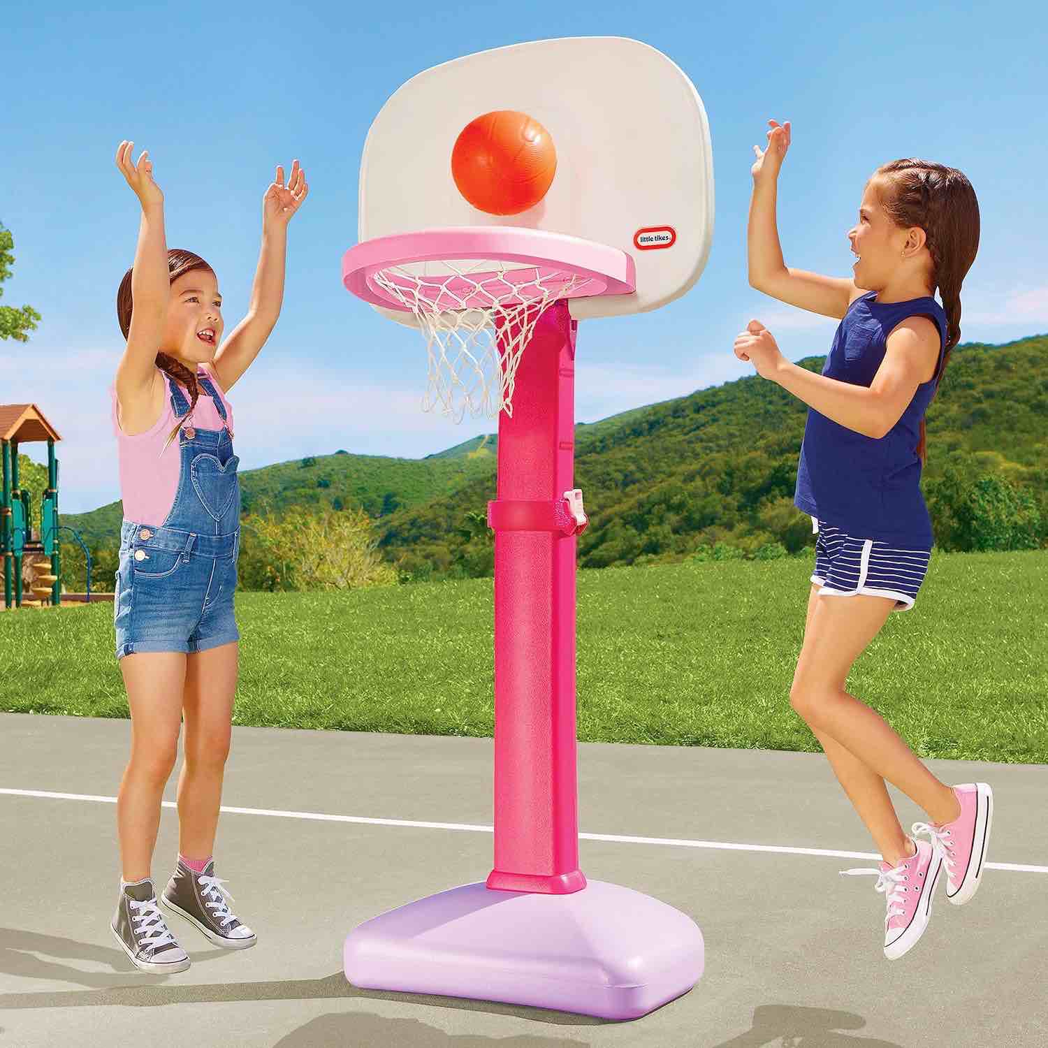 little tikes toddler easy score basketball set  adjustable hoop  3 balls  pink