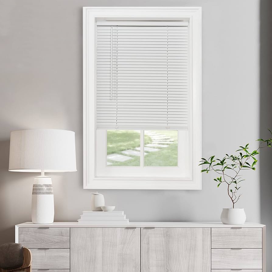 Achim GII Morningstar Indoor Cordless Vinyl Light Filtering Window Mini Blind  Pearl White  64  L x 27  W