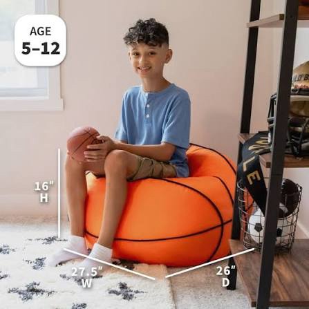 big joe sports ball child-sized bean bag chair, basketball plush, soft polyester, 2.5 feet