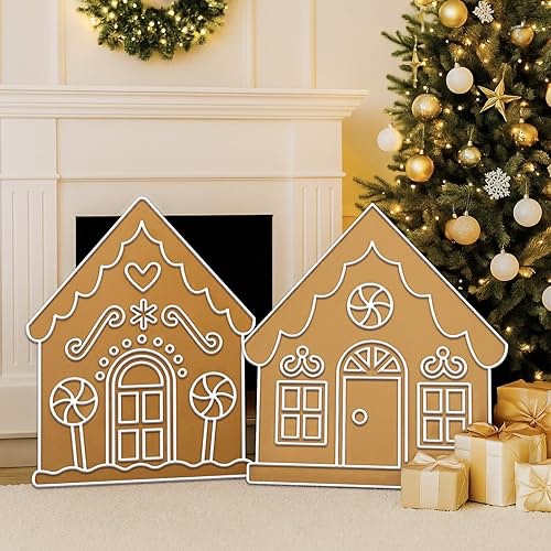 GlikCeil 2 Sheets Gingerbread House Cardboard with 2 Pcs 4oz White Puffy Paint 27" DIY Painting Craft Large Christmas Gingerbread Decorative Cardboard for Christmas Holiday Arts Decor