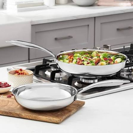 amazon basics 2-piece oven safe, riveted handle stainless steel induction frying pan set - silver, 8-inch & 10-inch