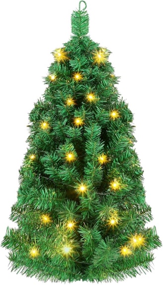 Condition photo showing New/Like New for Poen 35 Inches Wall Mounted Christmas Tree - Artificial Xmas Tree with 50 LED Lights and Battery Case - Lighted Wall Decor for Office, Apartment, Party Decorations