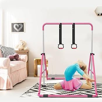rinrea gymnastic bars for kids with adjustable height, folding gymnastic training kip bar, expandable horizontal bar for home