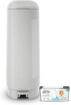 diaper genie signature pail (grey) includes 1 easy roll refill with 18 bags | holds up to 846 newborn-sized diapers per refill