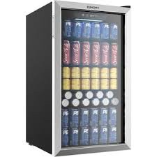 euhomy beverage refrigerator cooler, 128 can mini fridge with glass door for soda beer or wine, beverage cooler for home, office, bar with adjustable removable shelves, silver