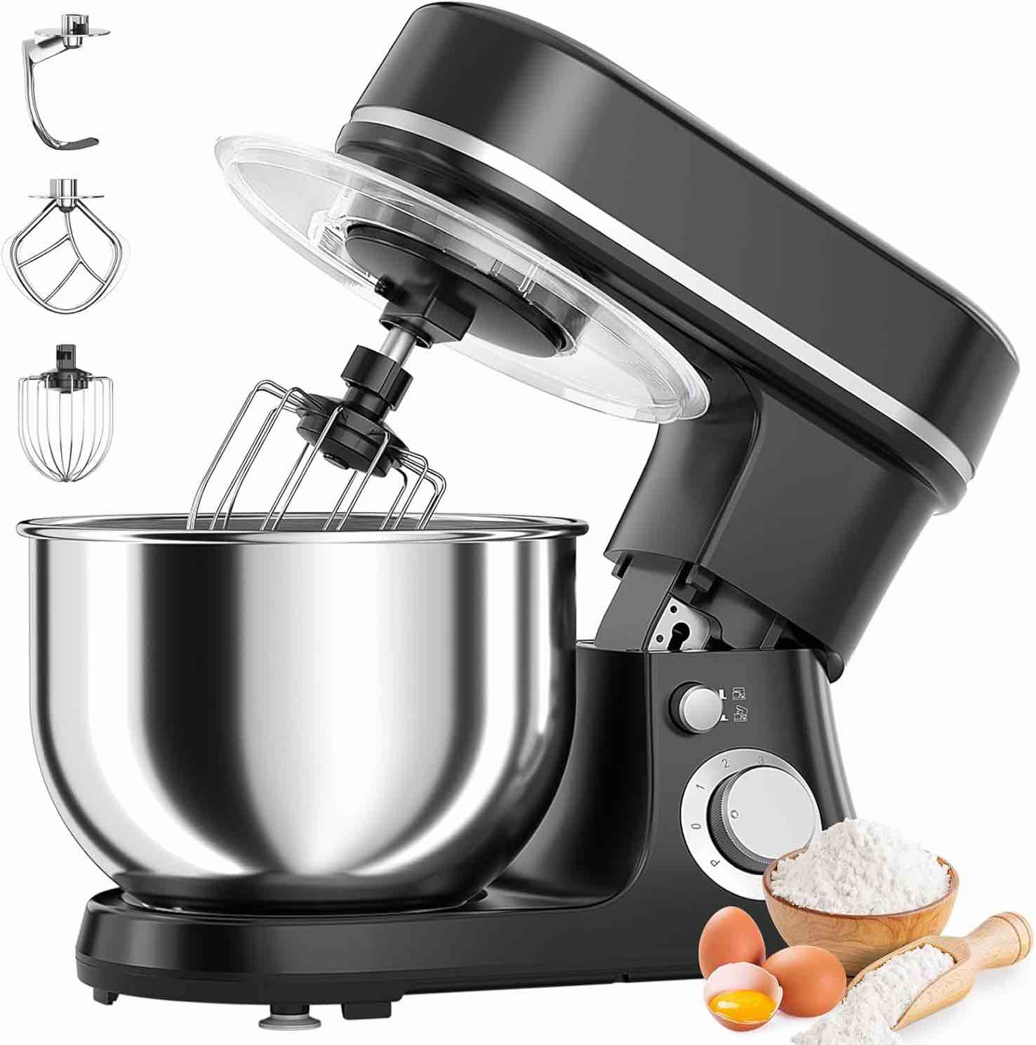 800w stand mixer with 5.3qt bowl, 6-speed with pulse electric kitchen mixer, food mixer with dough hook, whisk, beater tilt-head & non-slip base for cookie, cake, bread & baking-black