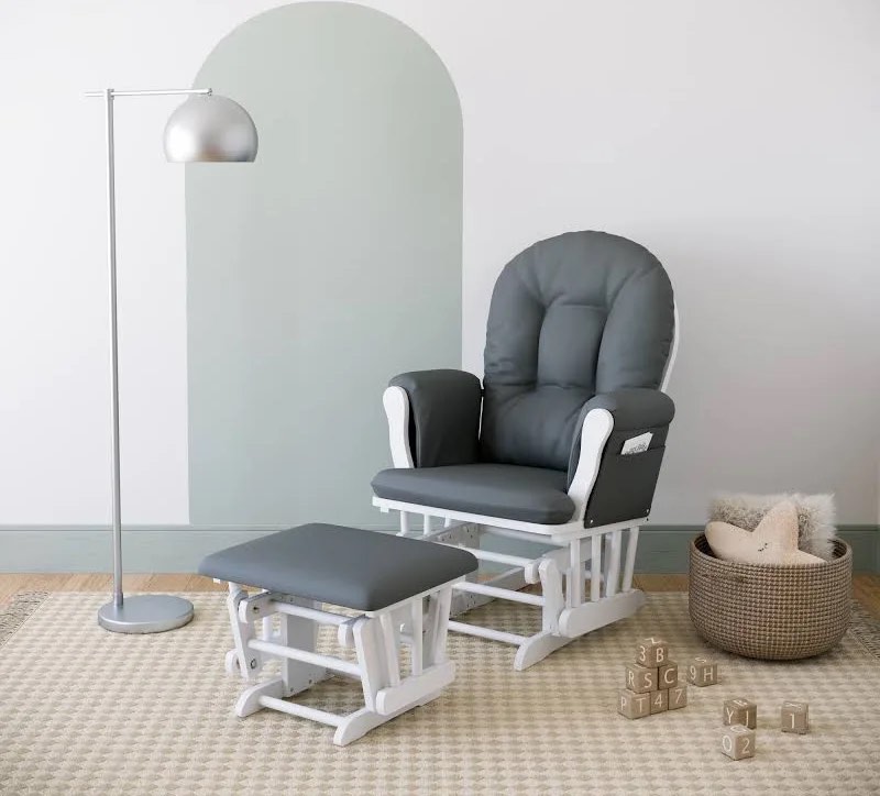 storkcraft hoop glider nursery rocking chair and ottoman - white frame/gray fabric
