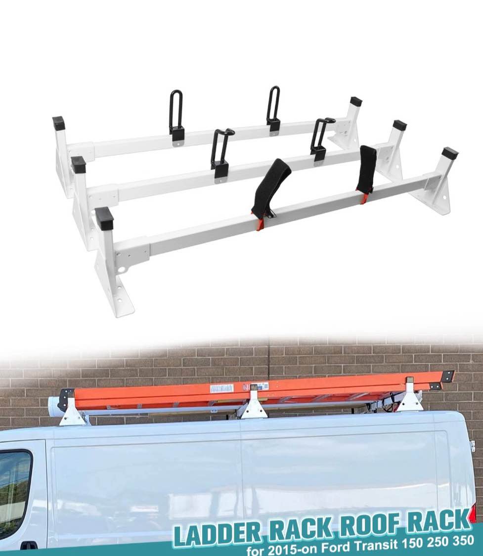 Condition photo showing New/Like New for Van Roof Ladder Rack for 15-24 Ford Transit 150 250 350 with Loop straps 800LBS