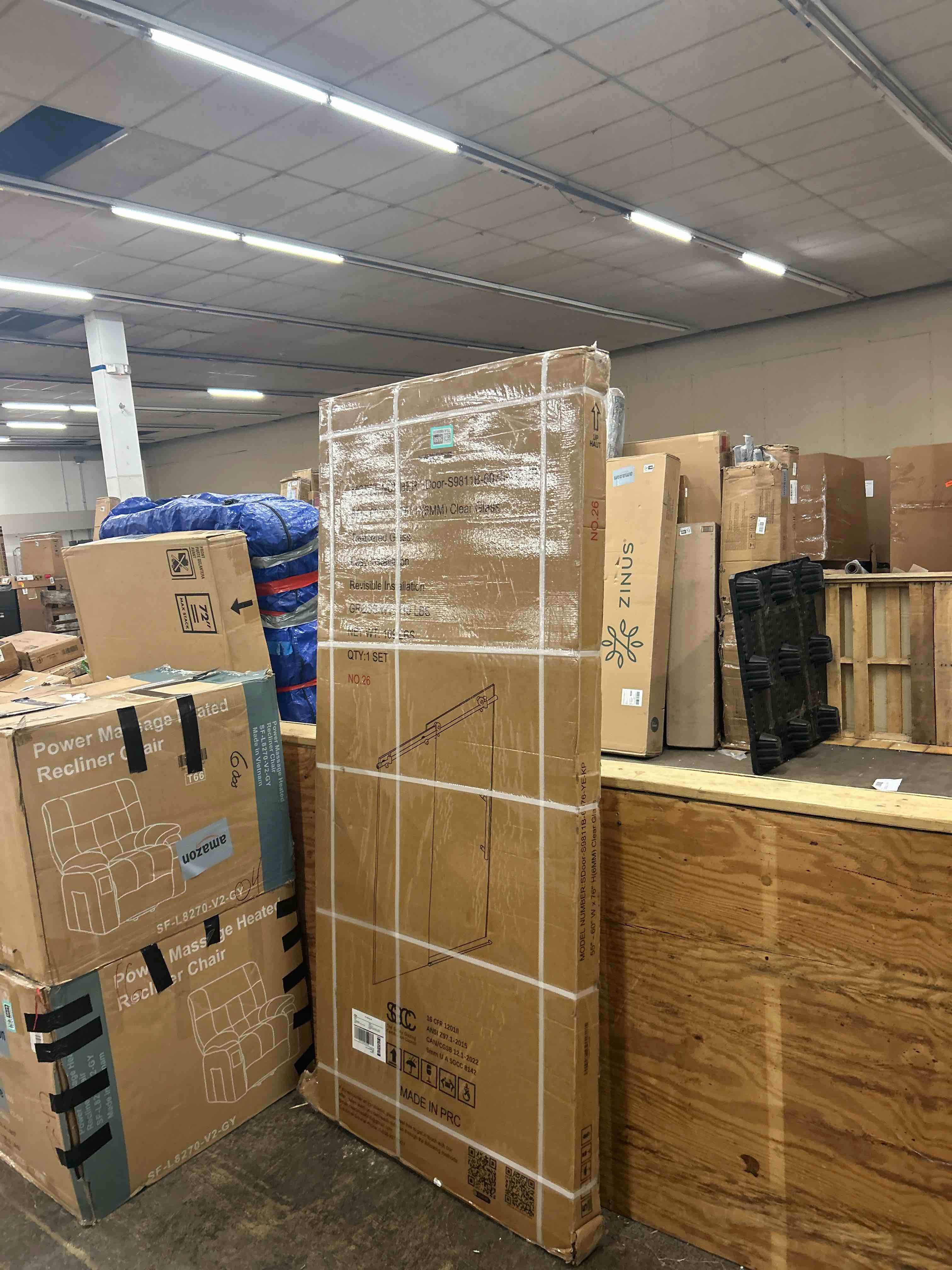 Condition photo showing New/Like New for KPUY Frameless Shower Door, 55-60" W x 76" H Sliding Glass Shower Door, 1/4" (6mm) Thick Tempered Clear Glass with Explosion-Proof Film Nano Coating, Stainless Steel Hardware, Brushed Gold