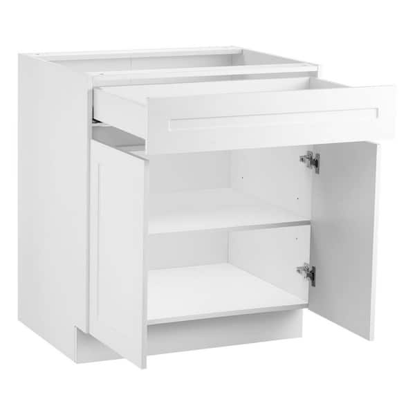 Condition photo showing Good Condition for White Shaker Base Cabinet w/Drawer, 36 in. Unassembled Drawer Base Cabinet, 36 in. D x 24 in. W x 34.5 in. H to Assemble