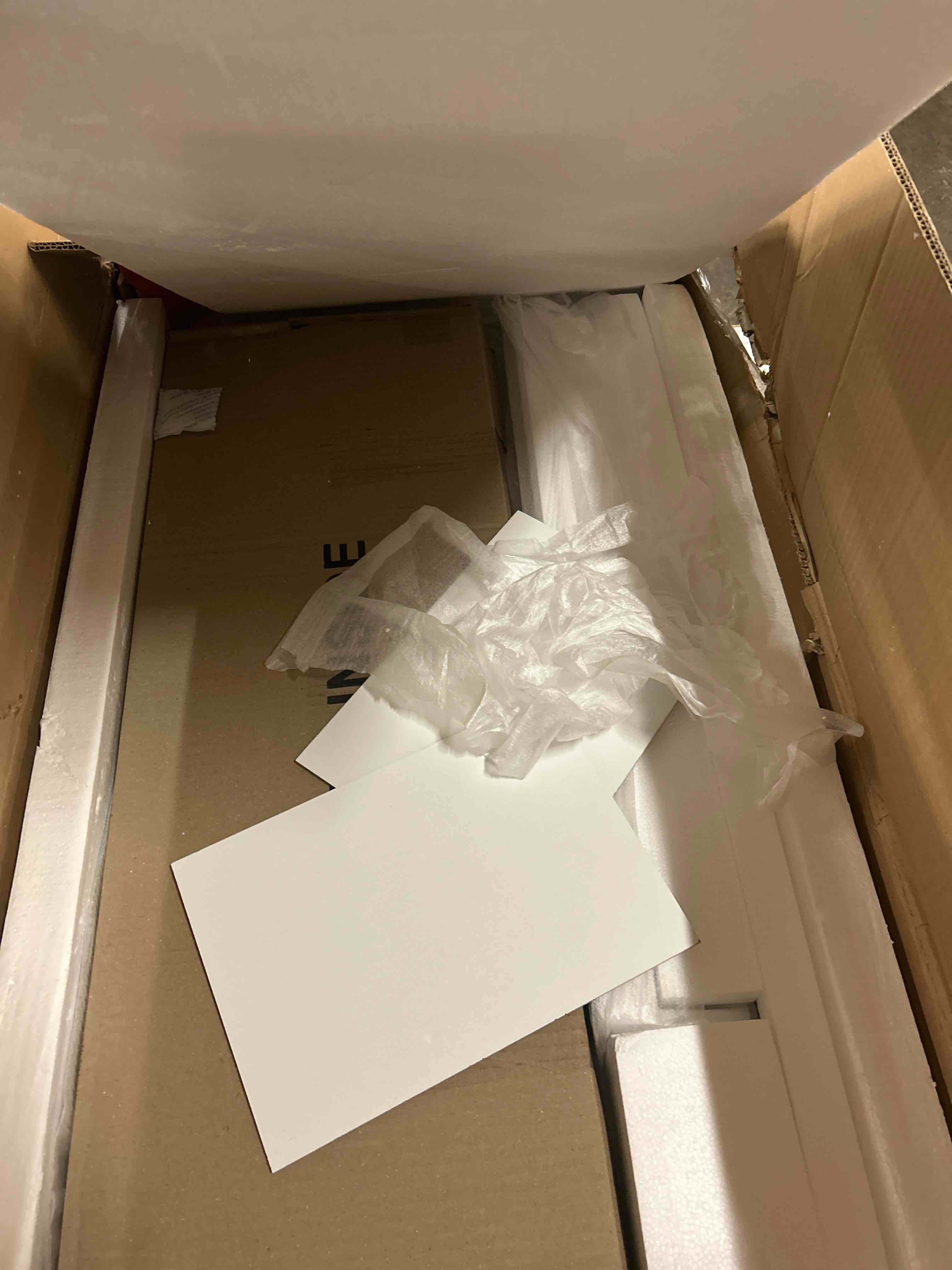 Condition photo showing New/Like New for 36" Bathroom Vanity with Sink, Solid Wood Frame Modern Bathroom Vanity, Bathroom Single Sink Cabinet with Charging Station, White