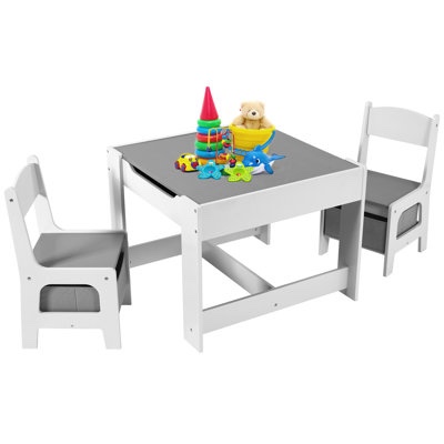 Condition photo showing New/Like New for Kids Table and Chair Set, 4 in 1 Wooden Children Activity Table w/Storage, Reversible Deskboard, Blackboard, Detachable Tabletop for Toddlers Art Crafts, Playroom, Drawing, Reading Natural(gray) By Isabelle & Max™