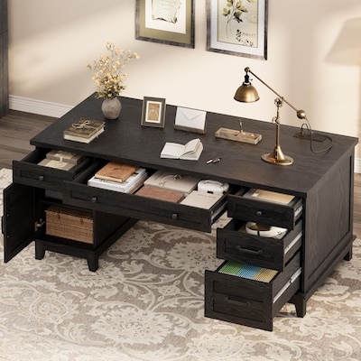 garvee 60 inches executive desk home office desk with drawers work desk with file cabinet