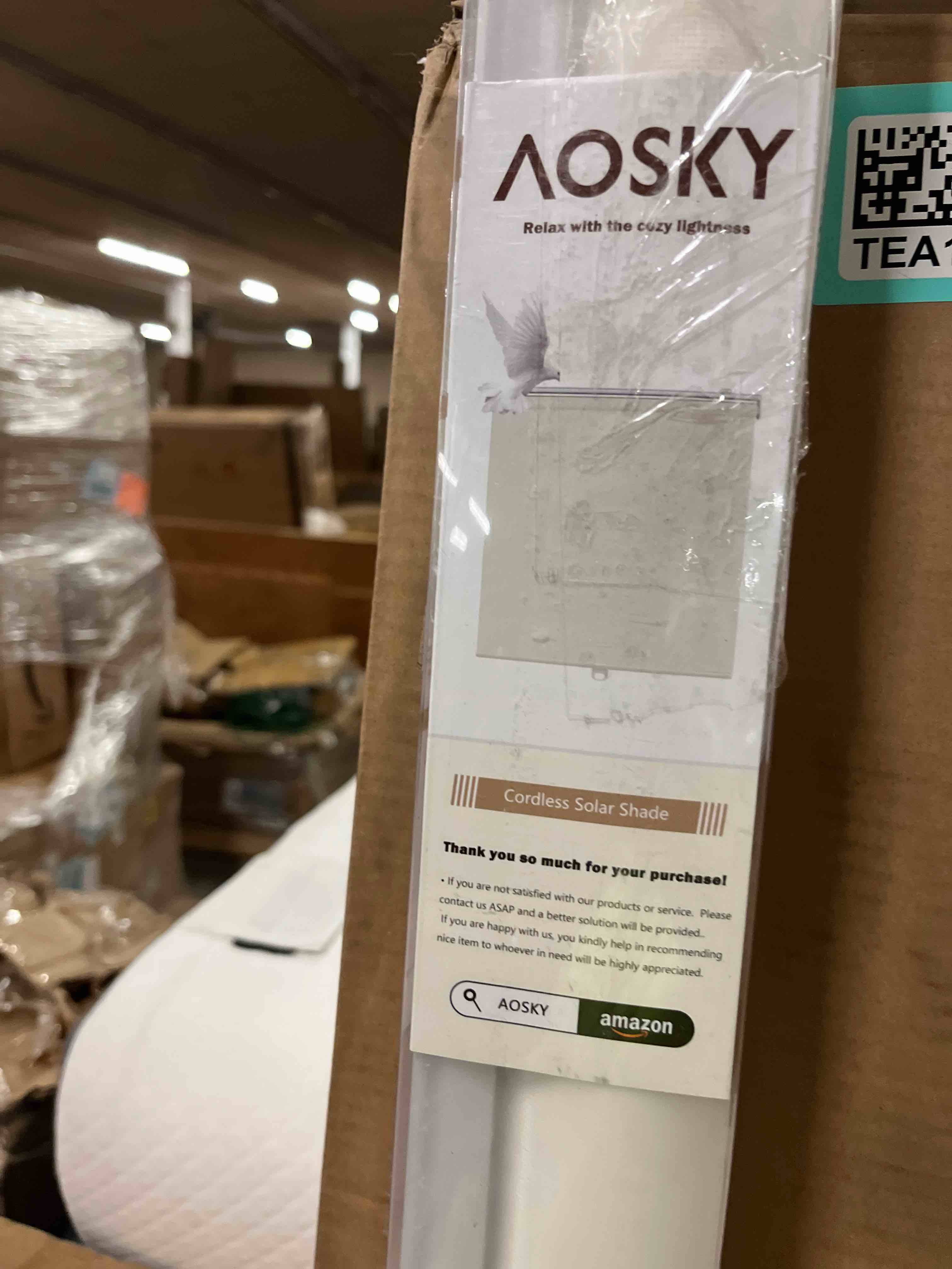 Condition photo showing Good Condition for AOSKY Cordless Roller Shades Blackout Blinds for Windows Room Darkening Rolled Up Shades with Spring System, UV Protection Window Shades Door Blinds for Home and Office (28" W x 72" H, Ivory)