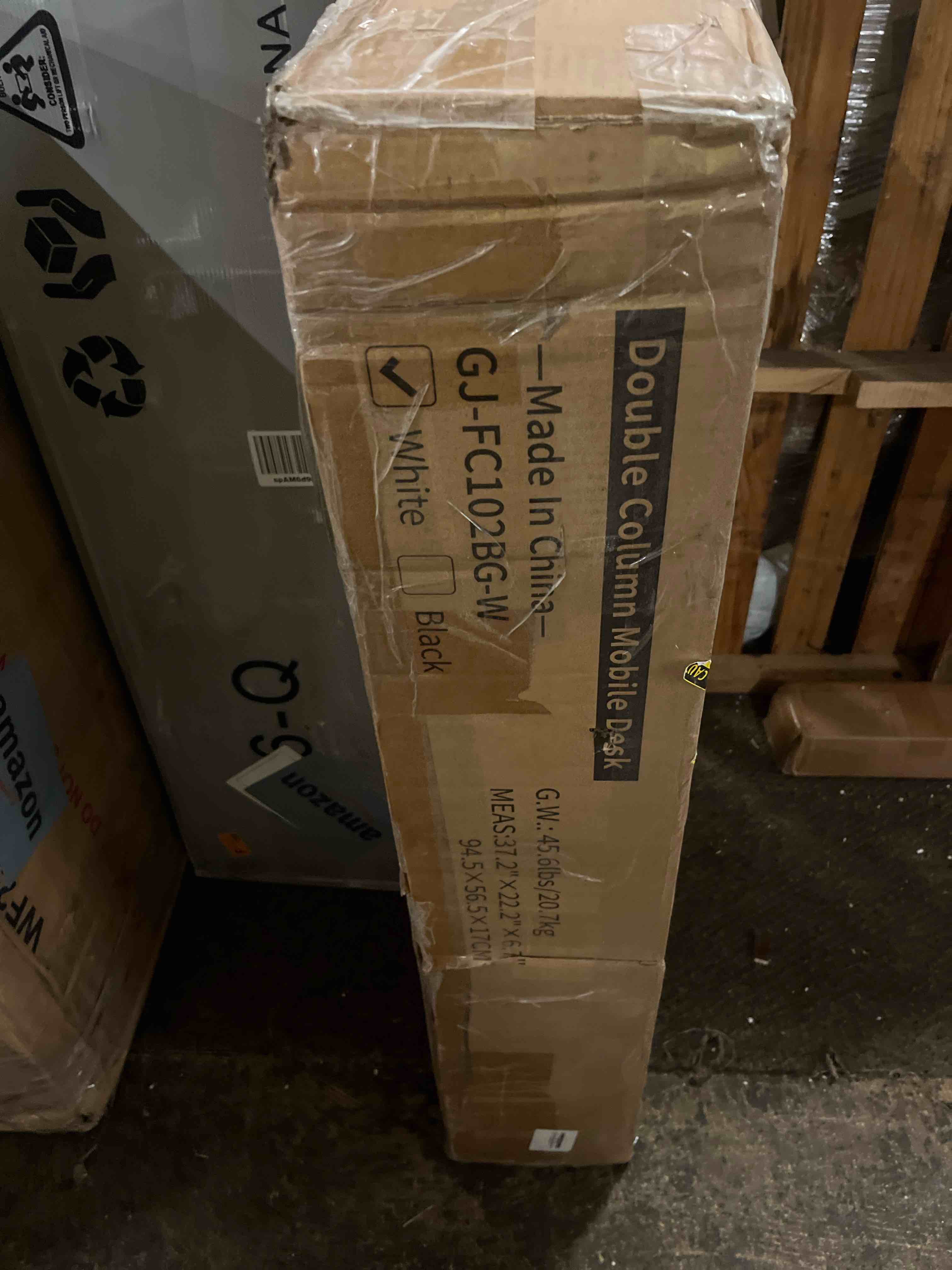 Condition photo showing New/Like New for Glass Standing Desk with Drawers,35inch Small Mobile Laptop Desk, Height Adjustable Rolling Sit Stand Desk, White Pneumatic Portable Computer Desk with Hidden Wheels or Lockable Casters